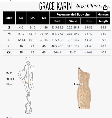 Grace Karin Womens Sequin Dress Black One Shoulder Cocktail Sparkly Glitter XL - 第 6/11 張圖片