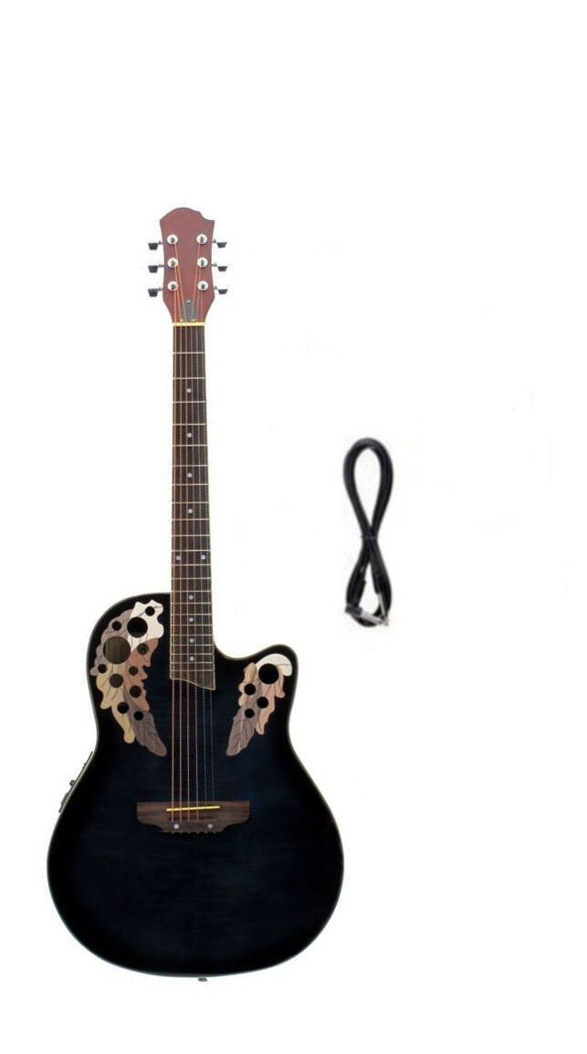 Chitarra Acustica ROUNDBACK ELETTRIFICATA NERA elettroacustica OFFERTA LIMITATA