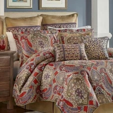 NIP Croscill Home Margaux Red Brown Blue Medallion Queen Comforter Set 6pc