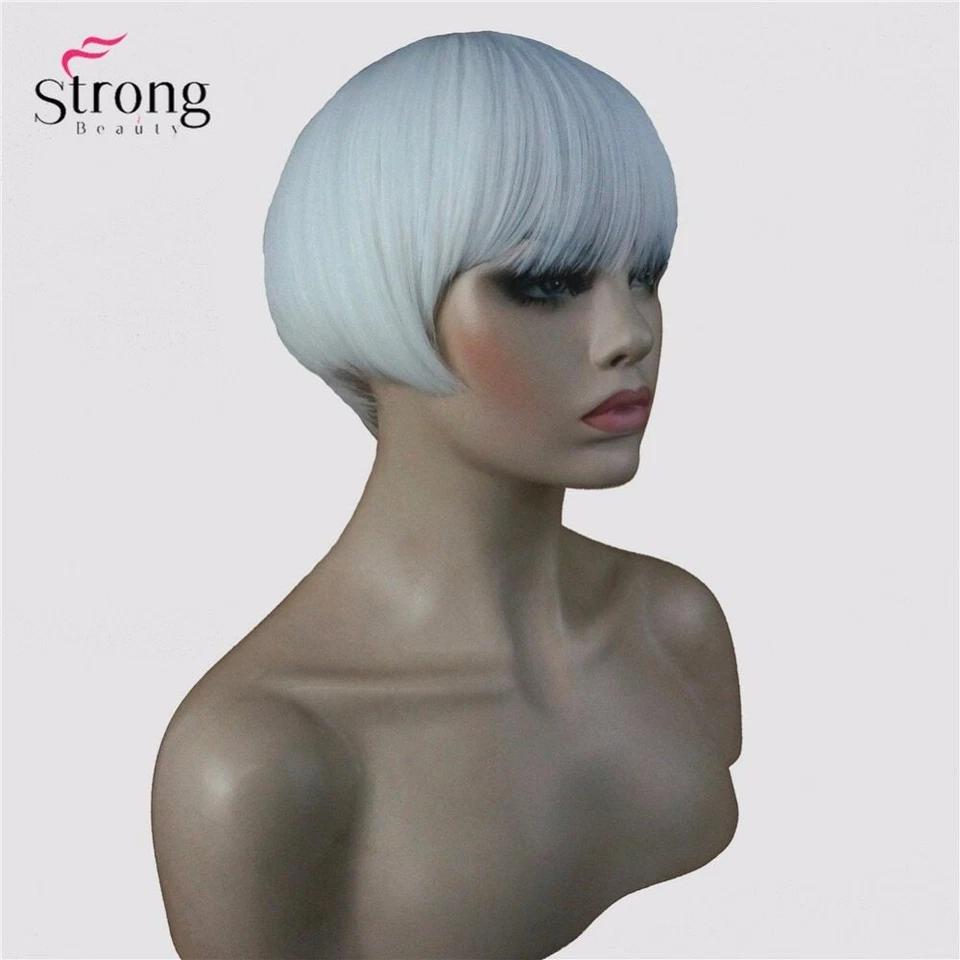 Парики из синтетического термостойкого волокна белый серый суперкороткий стиль Bob - Изображение 3 из 4