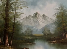 Mountain Scene Large Oil On Canvas by A. Allen