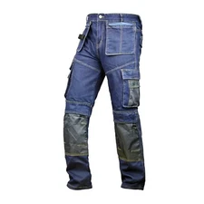 Men Denim Work Pants - Cordura Knee Reinforcement Jeans with Utility Pockets