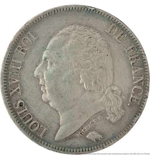 1824 Large King Louis XVIII Limoges France Extraordinary 5 Franc Silver Coin