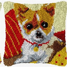 Chihuahua Cozy Crafts: DIY Latch Hook Pillow Kit - Printed Canvas, Crochet Yarn,
