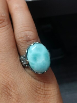 Blauer natürlicher Larimar Edelstein 925 Sterling Silber Ring