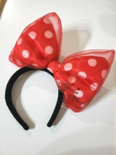 " Red " Tokyo Disney Resort Headband Minnie Mouse Chiffon Ribbon TDS TDL TDR - Picture 2 of 7