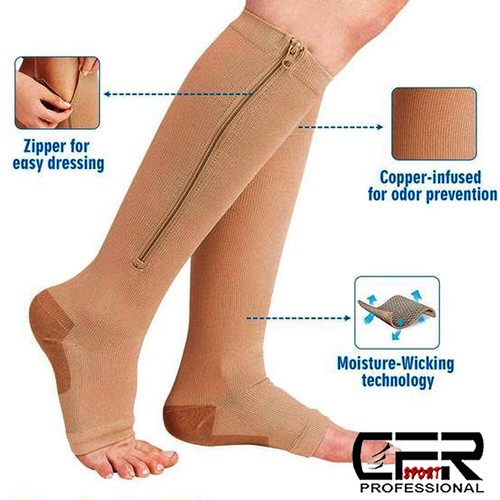 Copper Zipper Compression Socks Leg Support Stockings Men Women 20-30mmHg Gift - Picture 6 of 14