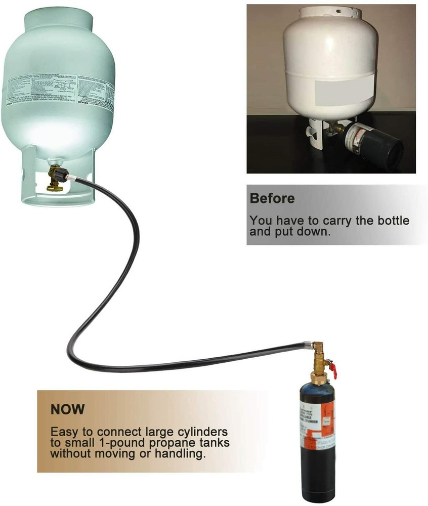 48'' Upgraded Propane Refill Adapter Hose, QCC1 Inlet Control Valve 2 Bottle Cap