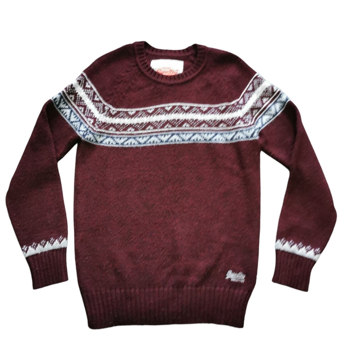 Superdry Vintage Nordic Knit Jumper Mens M Medium Burgundy Red