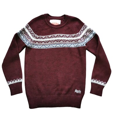 Superdry Vintage Nordic Knit Jumper Mens M Medium Burgundy Red