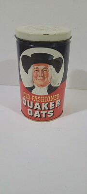Vintage 1982 QUAKER OATS TIN CAN Metal Canister Oatmeal Cookie Recipe