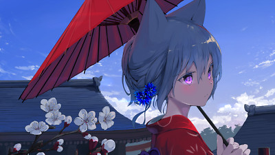 Anime girls 2d artwork digital art animal ears blue hair Custom Gaming Mat Desk