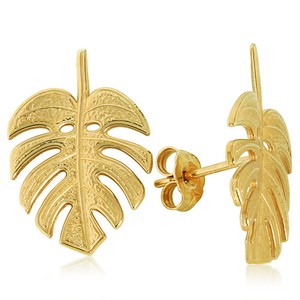 monstera hawaiian 14k leaf earrings yellow jewelry gold