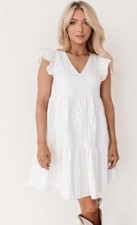 The Post Clara Eyelet Floral Dress White Size Medium Pocket