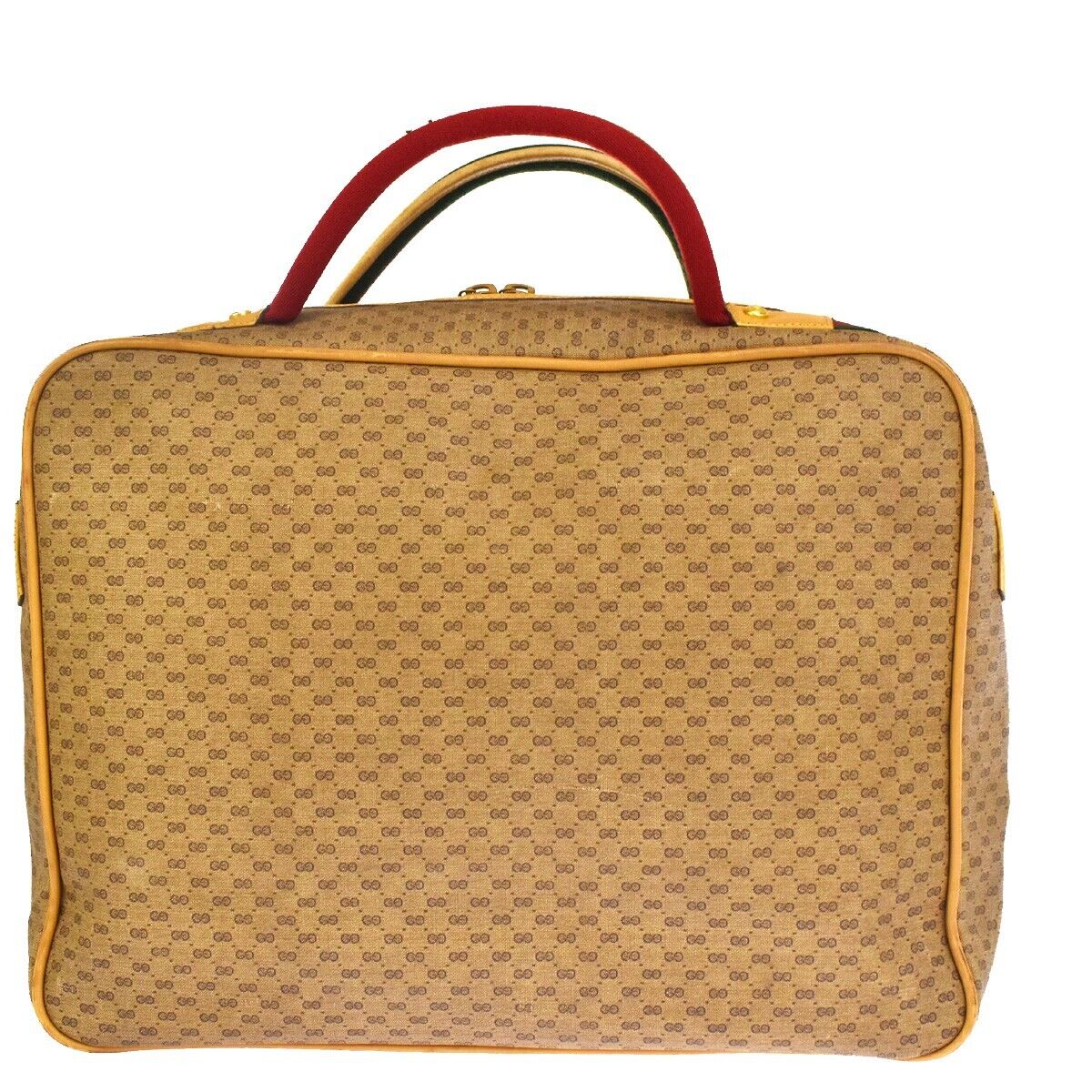GUCCI Logos Sherry GG Pattern Travel Hand Bag PVC Leather Brown Gold 35MU266