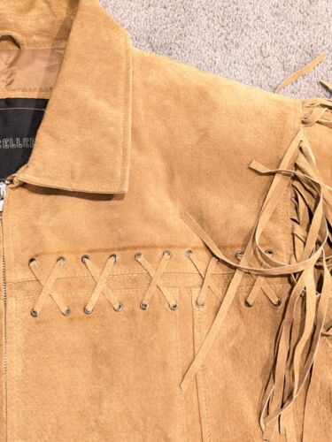 Excelled Mens XL Suede Leather Fringe Jacket Western Cowboy Country Boho Brown - Picture 9 of 13
