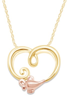 Heart Genie Lamp Two Tone Pendant 18'' Necklace 10K Solid Yellow Gold