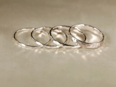 Stacking Ring 925 Sterling Silver Hammered Ring Handmade Stackable Ring K-469