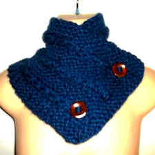 Handmade Cable Knit Wool Blend Button Scarf Neck Warmer M