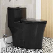 Elongated One Piece Toilet 10 '' Rough-In Modern Dual Flush 1.28 GPF Black