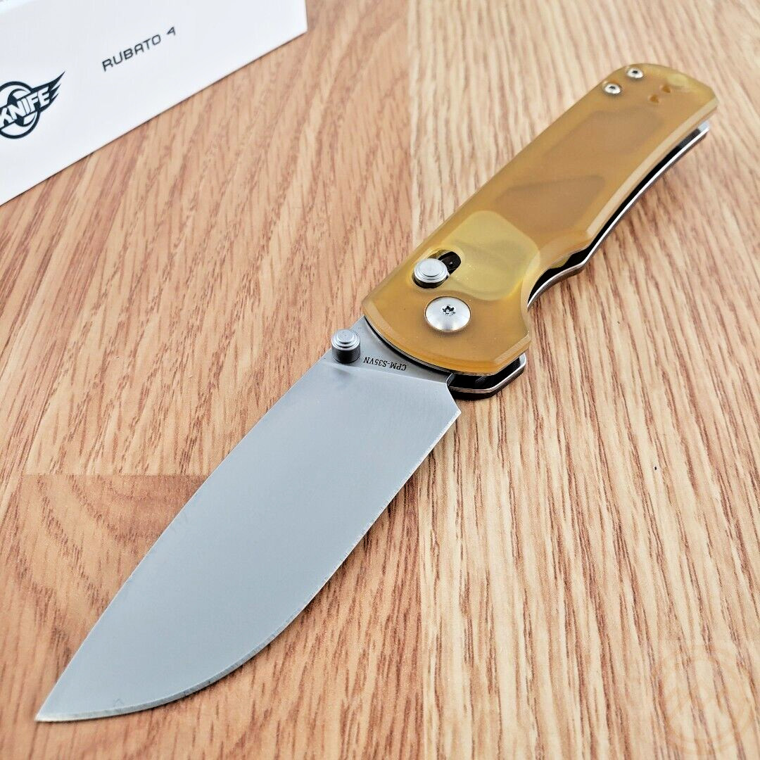 Oknife Rubato 4 Rail Lock Folding Knife 3" Satin S35VN Steel Blade PEI Handle