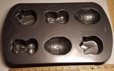 Wilton 6 Cavity Mini Easter Bunny, Egg and Flower Cake Pan Mold Non-Stick 