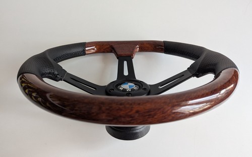 Steering Wheel Fits For BMW Flat Bottom Wood Black Sport E46 E38 E39 Z3 99-05 - Picture 10 of 11