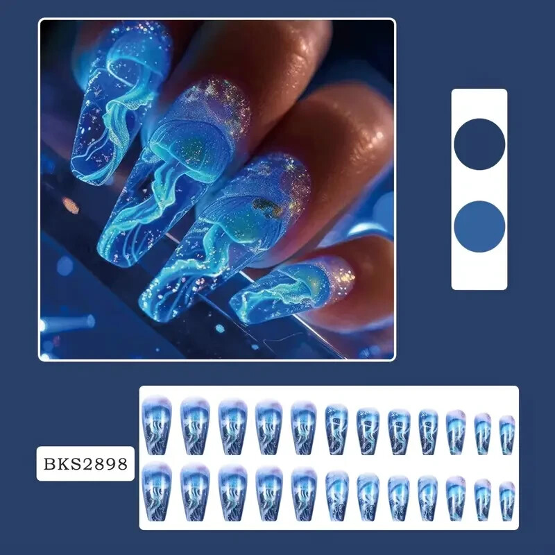 Ombre Glow In The Dark Coffin Nails Press-On Nails Glow In The - Main Image