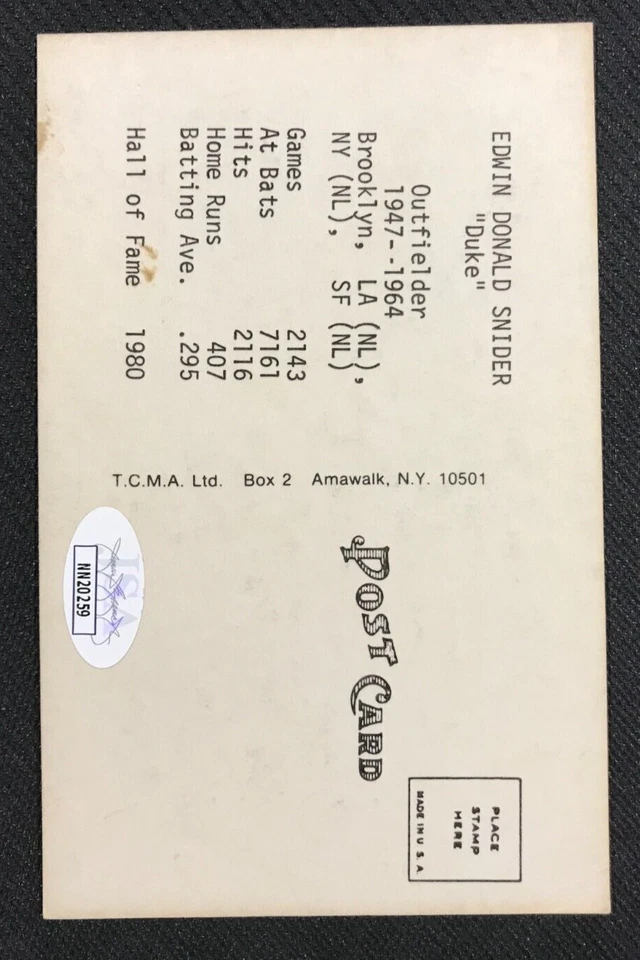 Duke Snider Signed All-Time Greats Postcard JSA AUTO Brooklyn/LA Dodgers HOF! - Image 3 of 4