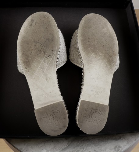 CHANEL CC Logo Gray Terry Cloth Sandals Slides Size 36C - Picture 18 of 23