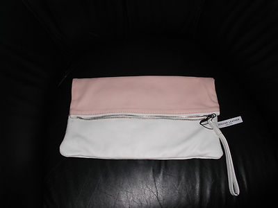Women 100% genuine leather envelope clutch hand bag purse color ivory blush new