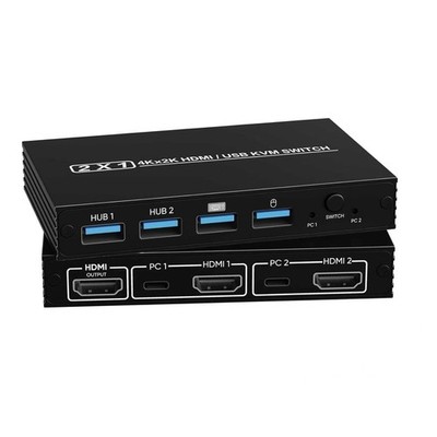 HDMI KVM Switch for 2 Computers, 1 Monitor, 4K@60Hz, 2 HDMI & 4 USB2.0 Inputs, S