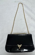 Vintage Bienen Davis Black Patent Leather Shoulder Bag Gold Tone Chain Strap