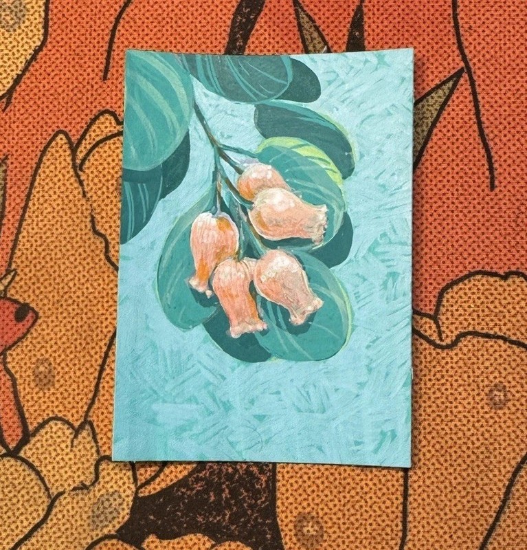 ACEO Original Mix Media Painting Of Flower 2.5x3.5 On Cardstock By Adnolor