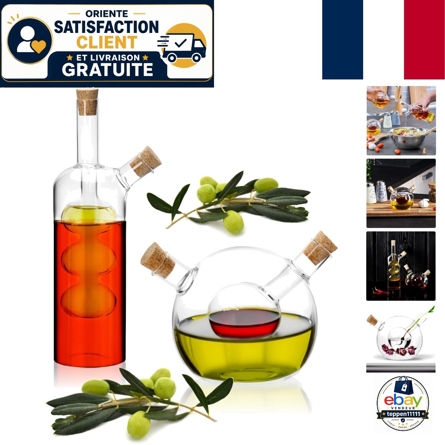 Bouteilles Huile et Vinaigre pour Table de Fête - Service Élégant en Verre et Inox