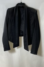 Theory Women's Blazer Jacket Black Open Front Wool Silk Blend Size 8