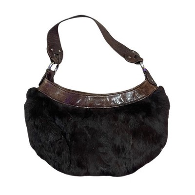 Kenneth Cole Hobo Bag Womens OS Brown Good Faux Fur Leather Y2K 