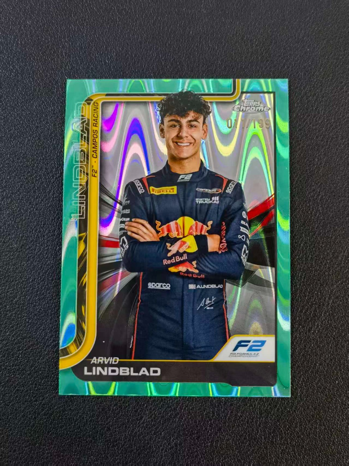 2025 Topps Chrome F1 Arvid Lindblad Aqua RayWave 11/199 #23 AMB