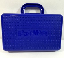 SpaceMaker Blue Plastic Pencil Box With Handle Case Storage Vintage Large