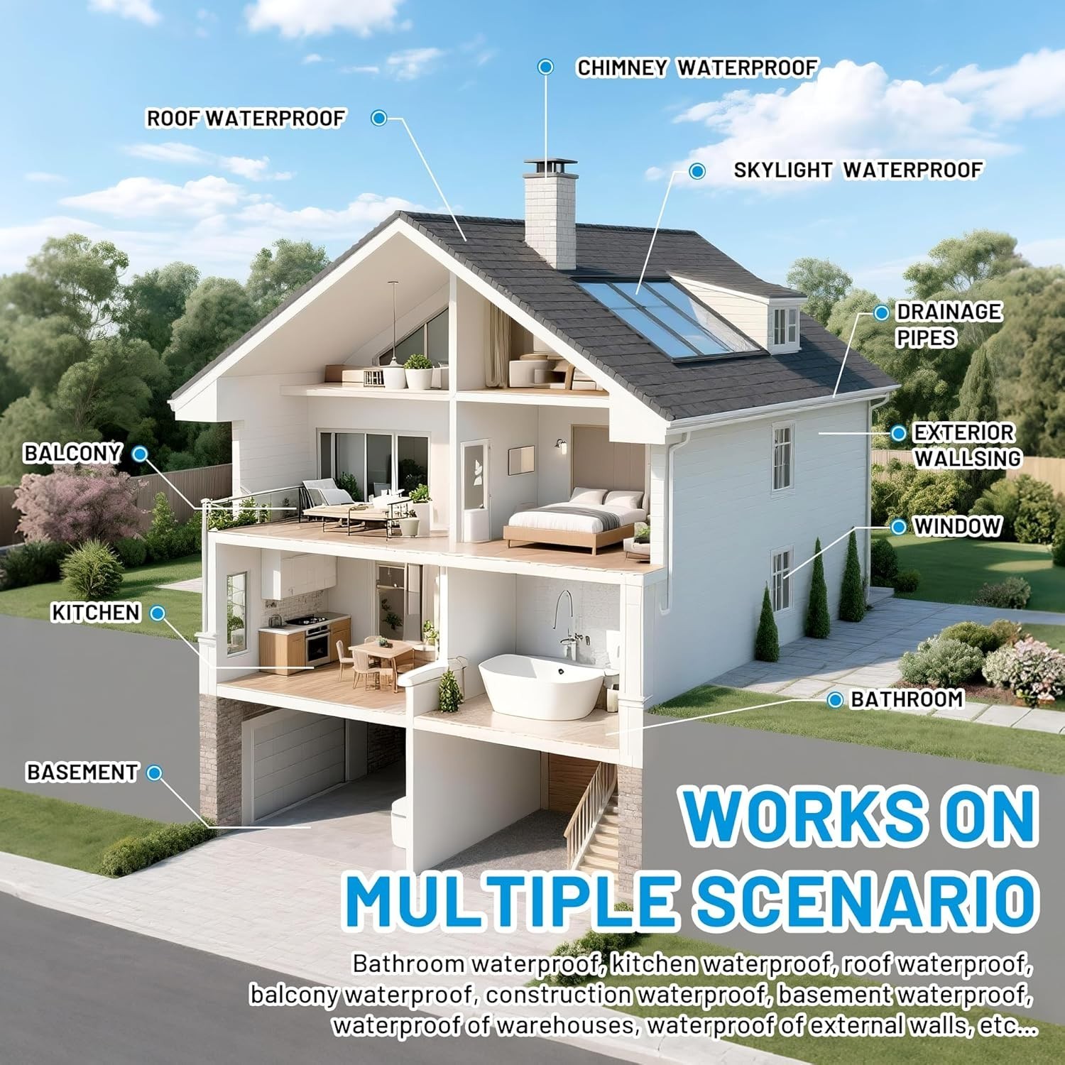 Transparent Waterproofing Coating - Versatile 4L Liquid Sealant for All Surfaces