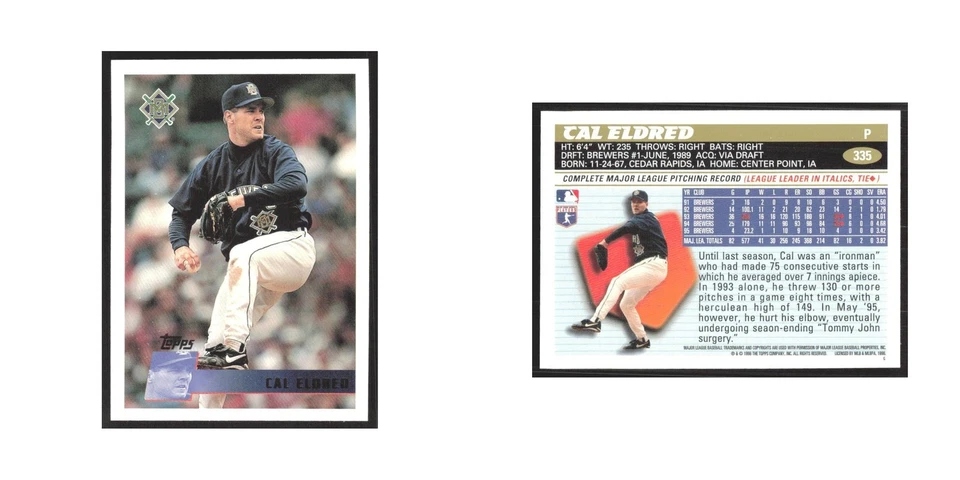 1996 Topps Cal Eldred Brewers #335 - Image 3 of 3