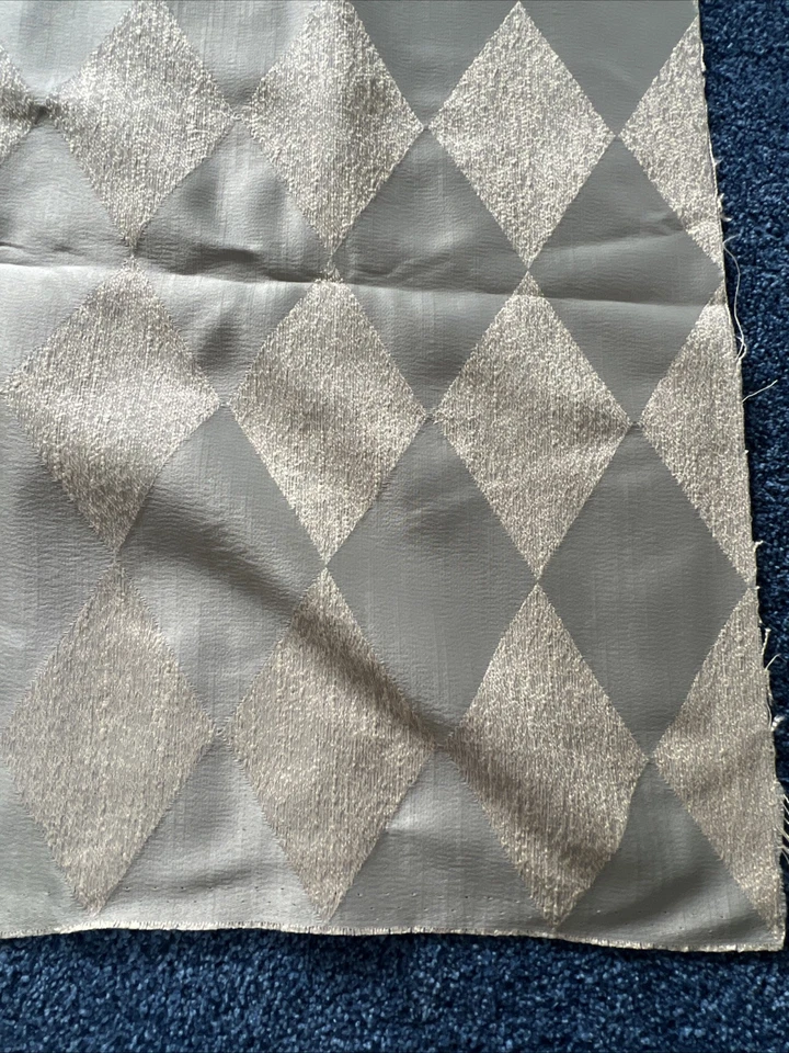 2+ Yds Fabric Remnant Sage Green Beige Diamond Pattern Texture & Shiny - Image 3 of 4