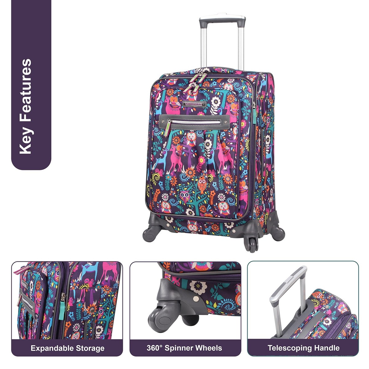 Carry On Expandable Design Pattern Luggage With Spinner Wheels For