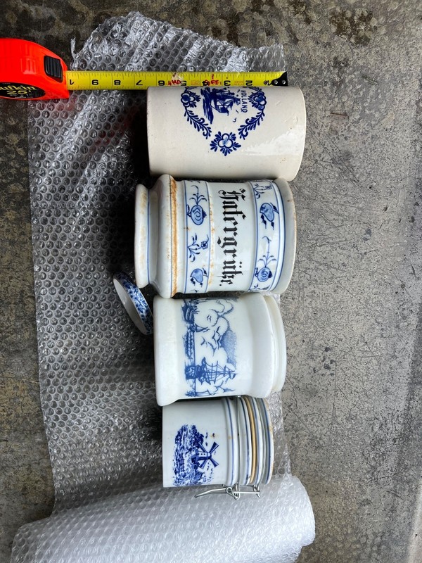 antique blue and white jars