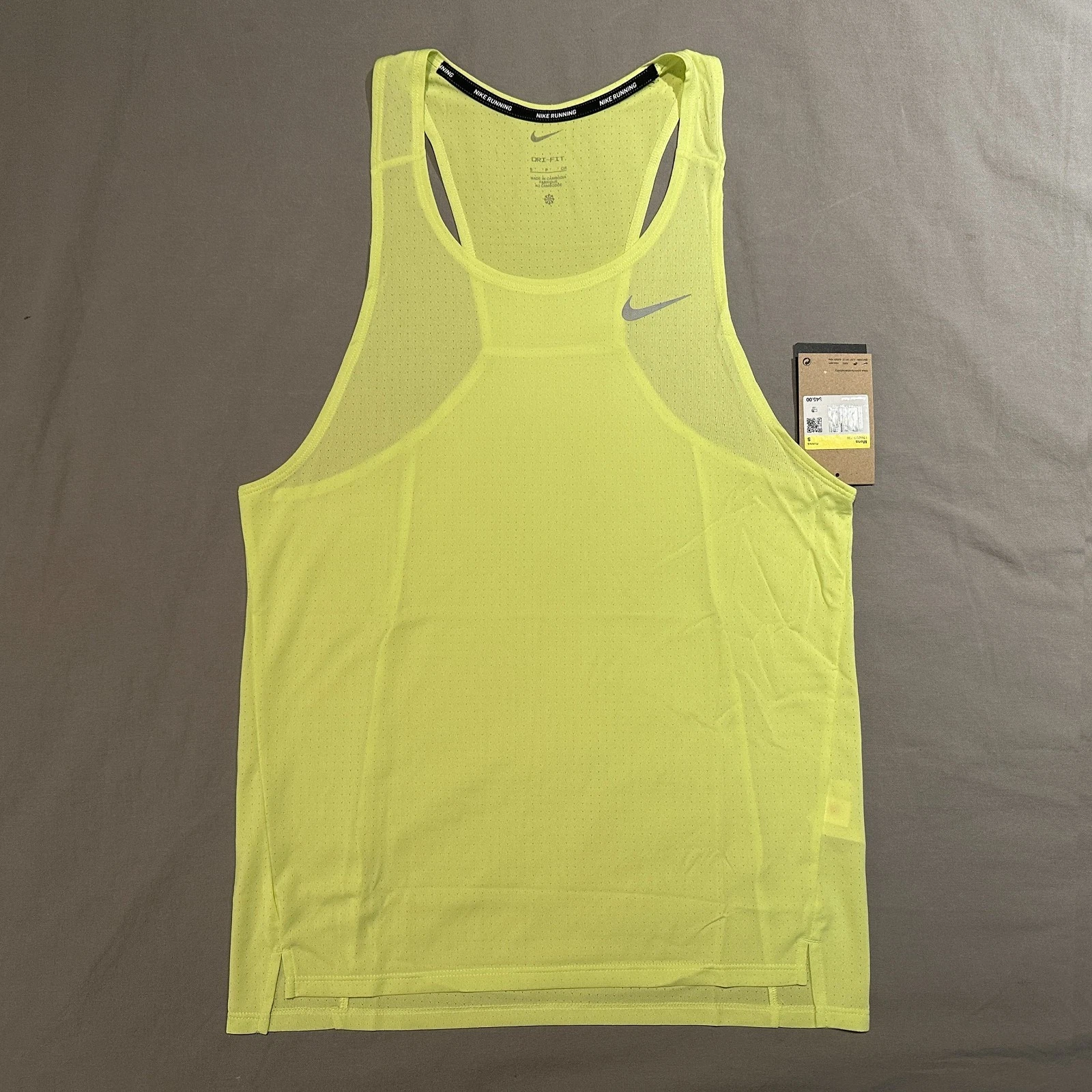 Nike Fast Dri-Fit Running Singlet Lemon Twist Yellow Tank Top Mens Small