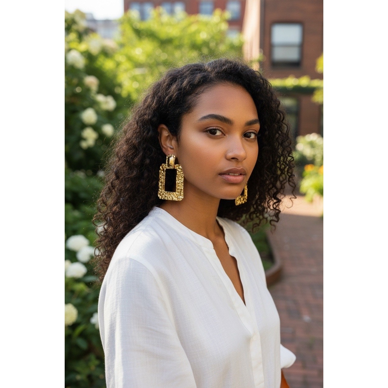 Textured Gold-Tone Square Statement Earrings - image 1