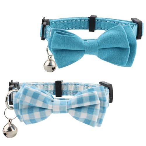 2pcs Adjustable Cat Collar with Bell and Bow Tie for Kittens Puppies