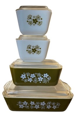 Vintage Pyrex Spring Blossom / Crazy Daisy Refrigerator Set w/Lids