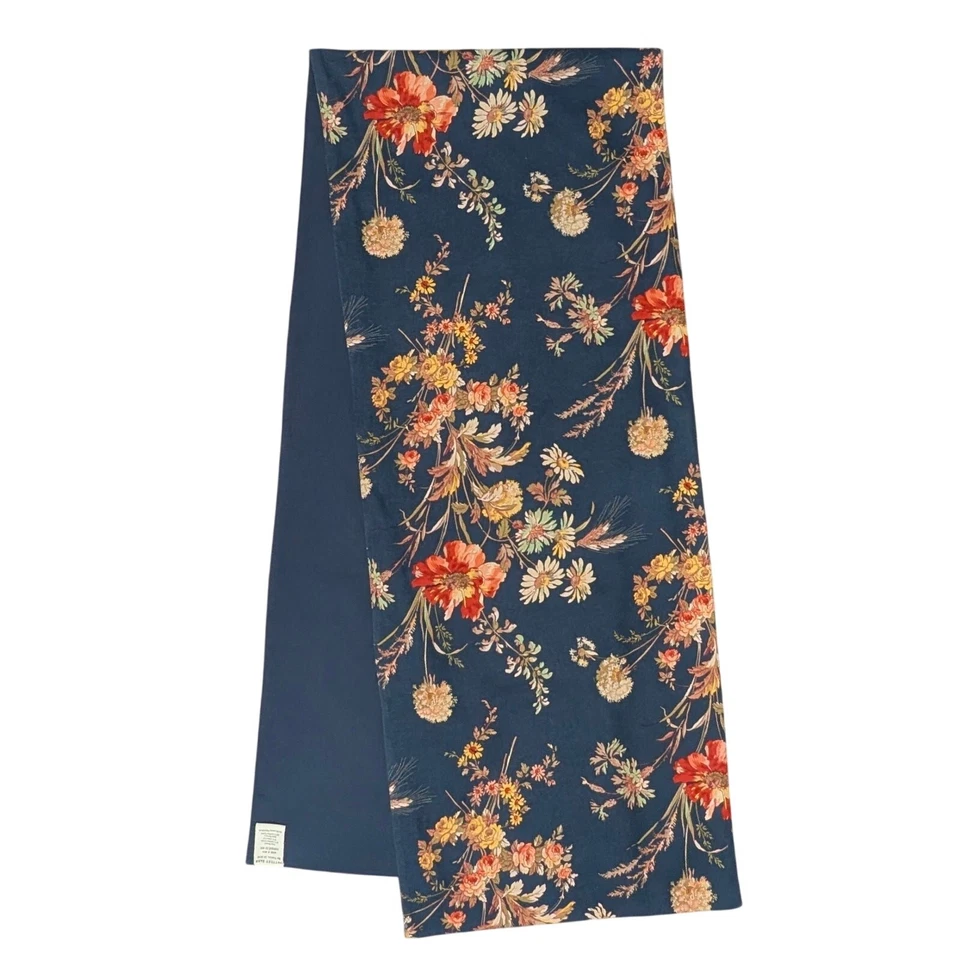 Pottery Barn Lara Table Runner 18x90 Cotton Linen Blue Floral Bouquets - Image 4 of 4