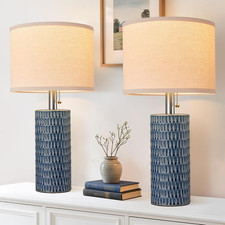 20.5" Modern Ceramic Table Lamps for Bedroom Set of 2, Bedside Lamps for Night S